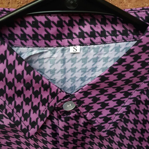 Men's Houndstooth Pattern Bottom Down Long Sleeve Dress Shirt - Size: S - Picture 8 of 9